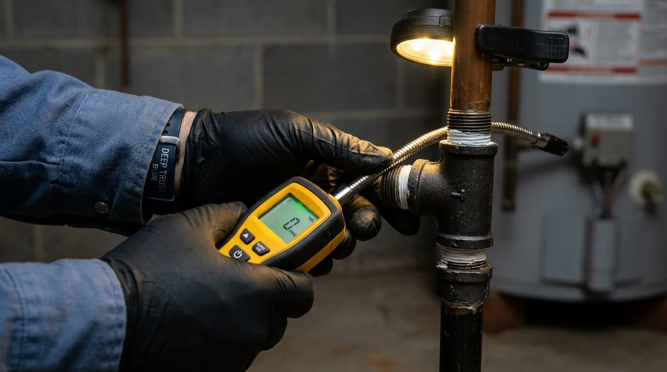 Gas leak detection with electronic sniffer by Johns Plumbing LLC in Kimball
