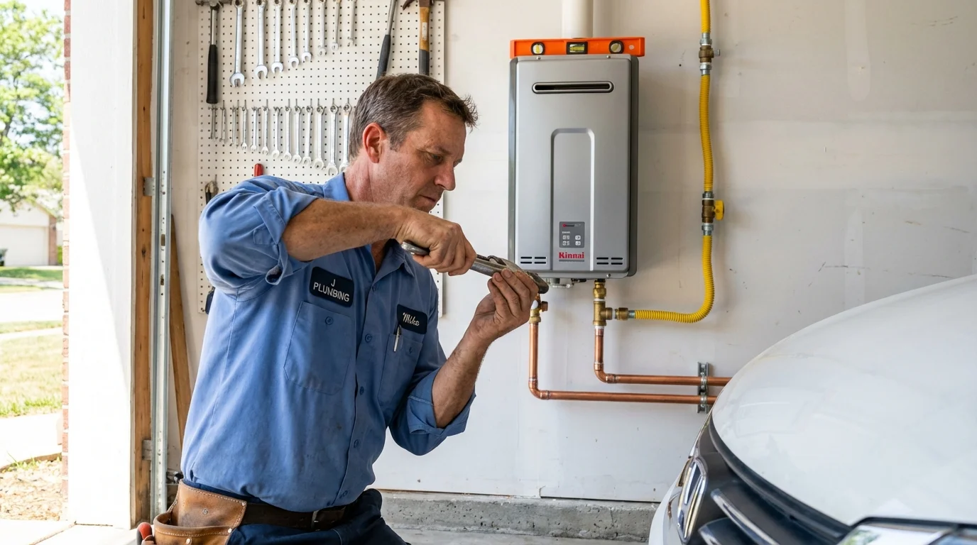 Tankless water heater installation by a Johns Plumbing LLC plumber in Kimball